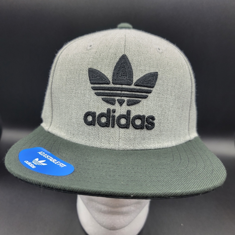 Adidas Trefoil Chain Snapback Mens Hat Heather Grey Black Cap Classic New w/Tags